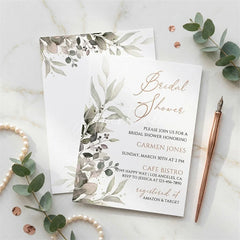 Aperturee - Aperturee Set of 20 Elegant Greenery and Gold Leaves Custom Invitation Bridal Shower Party Supplies for Bride