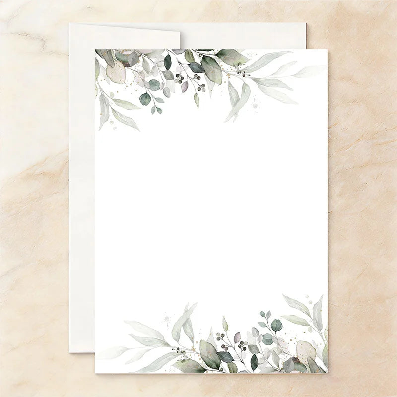 Aperturee - Aperturee Set of 20 Elegant Greenery and Gold Leaves Custom Invitation Bridal Shower Party Supplies for Bride