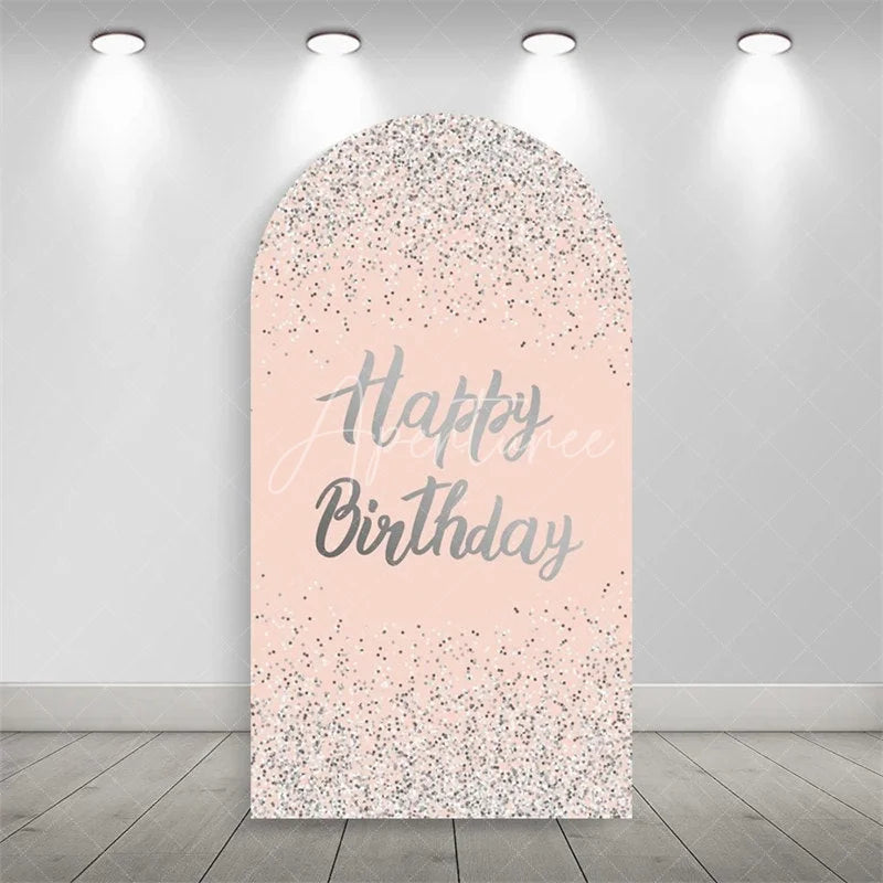 Aperturee - Aperturee Elegant Happy Birthday Arch Backdrop Sparkling Glitter Dust Party Celebration Background