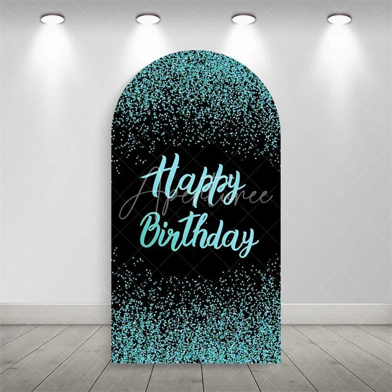 Aperturee - Aperturee Elegant Happy Birthday Arch Backdrop Sparkling Glitter Dust Party Celebration Background