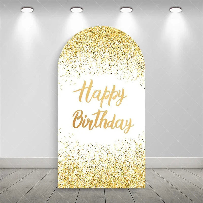 Aperturee - Aperturee Elegant Happy Birthday Arch Backdrop Sparkling Glitter Dust Party Celebration Background