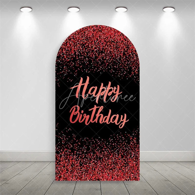 Aperturee - Aperturee Elegant Happy Birthday Arch Backdrop Sparkling Glitter Dust Party Celebration Background