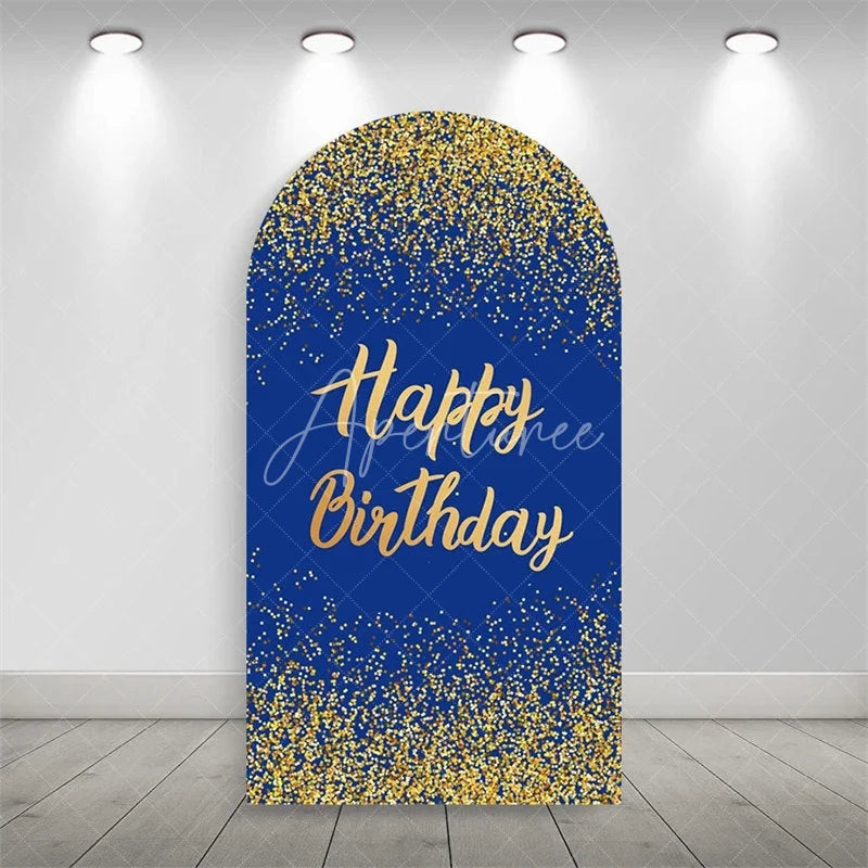 Aperturee - Aperturee Elegant Happy Birthday Arch Backdrop Sparkling Glitter Dust Party Celebration Background