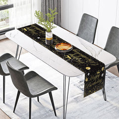 Aperturee - Aperturee Elegant Happy Birthday Table Runner with Black and Gold Glitter for Adult Milestone Birthday Party Decor