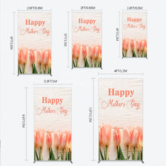Aperturee - Aperturee Elegant Happy Mother’s Day Rectangle Arch Backdrop with Soft Pink Tulips and Rustic White Wood Texture