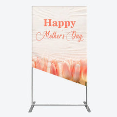 Aperturee - Aperturee Elegant Happy Mother’s Day Rectangle Arch Backdrop with Soft Pink Tulips and Rustic White Wood Texture