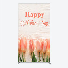 Aperturee - Aperturee Elegant Happy Mother’s Day Rectangle Arch Backdrop with Soft Pink Tulips and Rustic White Wood Texture