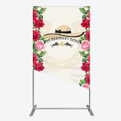 Aperturee - Aperturee Elegant Horse Racing Party Rectangle Arch Backdrop featuring a Chic Hat and Vibrant Red and Pink Roses