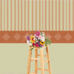 Aperturee - Aperturee Elegant Indian Pattern Stripe Backdrop Beige and Orange Traditional Decorative Party Banner