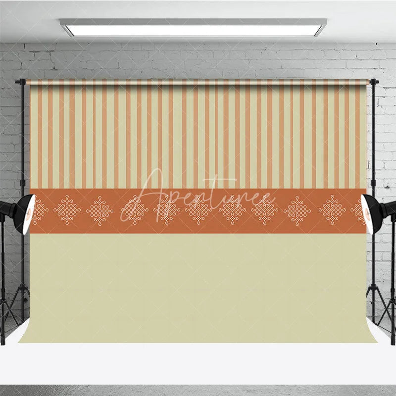 Aperturee - Aperturee Elegant Indian Pattern Stripe Backdrop Beige and Orange Traditional Decorative Party Banner