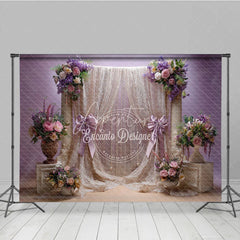 Aperturee - Aperturee Elegant Lavender and Cream Lace Floral Photography Backdrop Romantic Baby Shower Wedding Decor