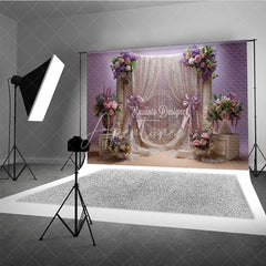 Aperturee - Aperturee Elegant Lavender and Cream Lace Floral Photography Backdrop Romantic Baby Shower Wedding Decor