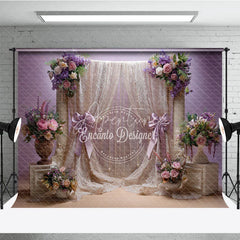 Aperturee - Aperturee Elegant Lavender and Cream Lace Floral Photography Backdrop Romantic Baby Shower Wedding Decor