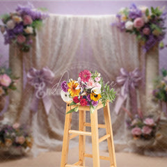 Aperturee - Aperturee Elegant Lavender and Cream Lace Floral Photography Backdrop Romantic Baby Shower Wedding Decor