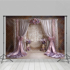 Aperturee - Aperturee Elegant Lavender and Pink Draped Curtains Photography Backdrop Romantic Floral Archway with Crystal Strings