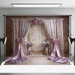 Aperturee - Aperturee Elegant Lavender and Pink Draped Curtains Photography Backdrop Romantic Floral Archway with Crystal Strings