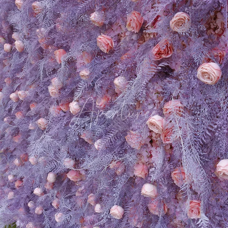 Aperturee - Aperturee Elegant Lavender and Pink Rose Artificial Flower Wall Beautiful Romantic Wedding Party and Event Decor