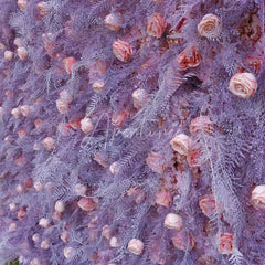 Aperturee - Aperturee Elegant Lavender and Pink Rose Artificial Flower Wall Beautiful Romantic Wedding Party and Event Decor