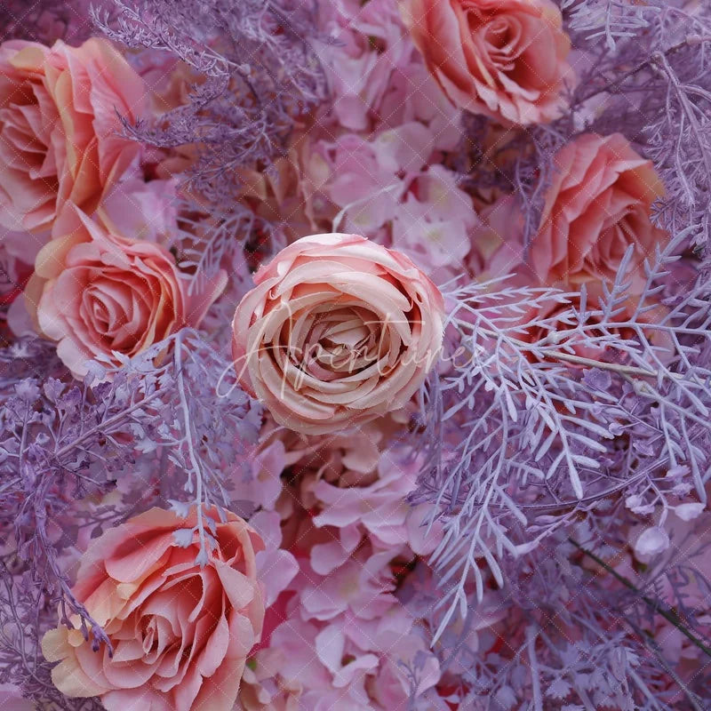 Aperturee - Aperturee Elegant Lavender and Pink Rose Artificial Flower Wall Beautiful Romantic Wedding Party and Event Decor