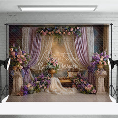 Aperturee - Aperturee Elegant Lavender Curtains and Lace Photography Backdrop Romantic Floral Arrangements for Wedding Party