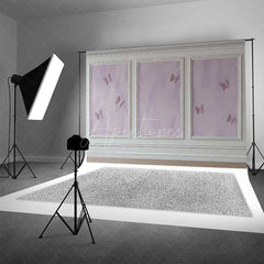 Aperturee Aperturee Elegant Lavender Wall Photography Backdrop with Gold Butterflies Classic Molding Panel Studio Photo Prop Decor
