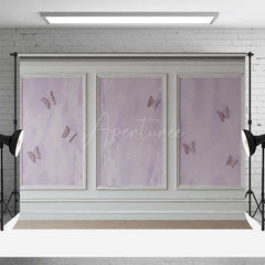 Aperturee Aperturee Elegant Lavender Wall Photography Backdrop with Gold Butterflies Classic Molding Panel Studio Photo Prop Decor