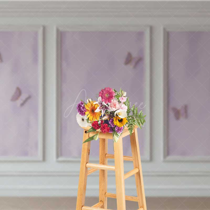 Aperturee Aperturee Elegant Lavender Wall Photography Backdrop with Gold Butterflies Classic Molding Panel Studio Photo Prop Decor