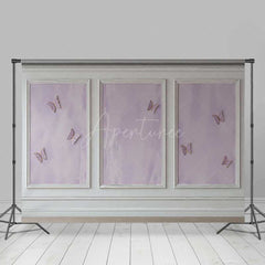 Aperturee Aperturee Elegant Lavender Wall Photography Backdrop with Gold Butterflies Classic Molding Panel Studio Photo Prop Decor