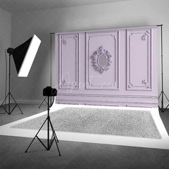 Aperturee Aperturee Elegant Lavender Wall Photography Backdrop with Ornate Mirror Classic Molding Panel Studio Photo Prop Decor