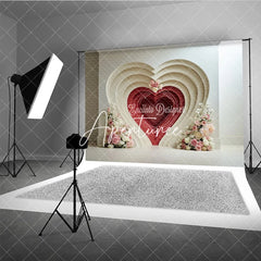 Aperturee - Aperturee Elegant Layered Heart Red Cream Floral Photography Backdrop Pink Flowers Romantic Valentine’s Day Wedding Decor