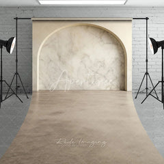Aperturee - Aperturee Elegant Light Beige Marble Arch Sweep Backdrop Modern Minimalist Studio Photography Background