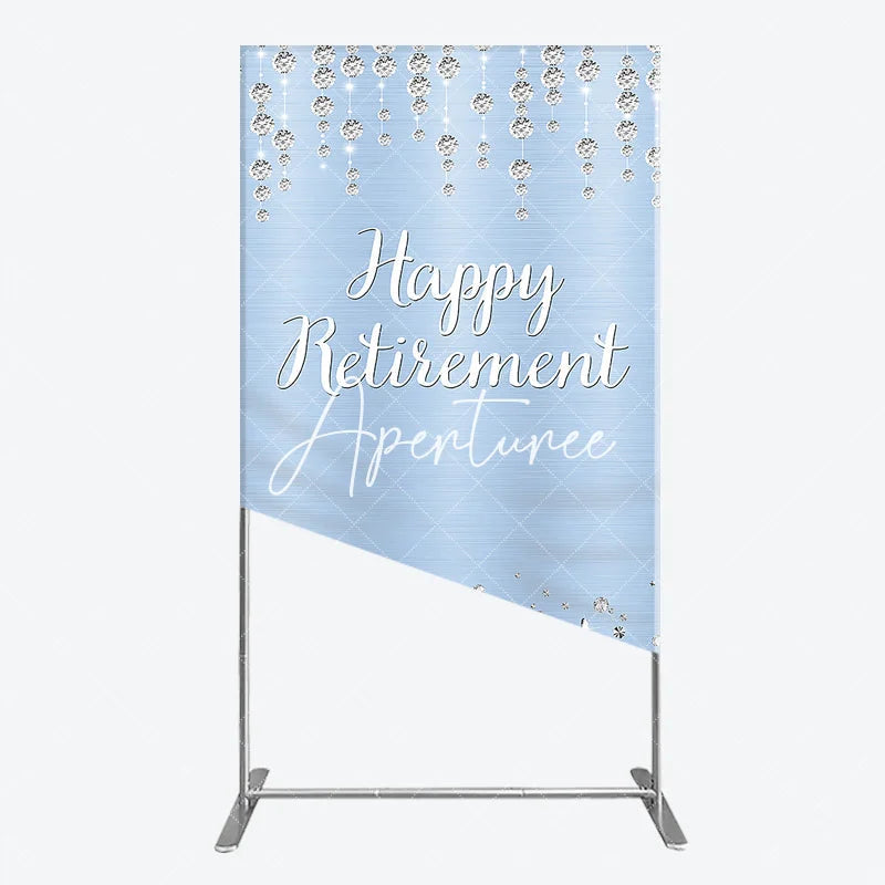 Aperturee - Aperturee Elegant Light Blue Brushed Glitter Diamond Happy Retirement Rectangle Arch Backdrop Celebration Party Decor