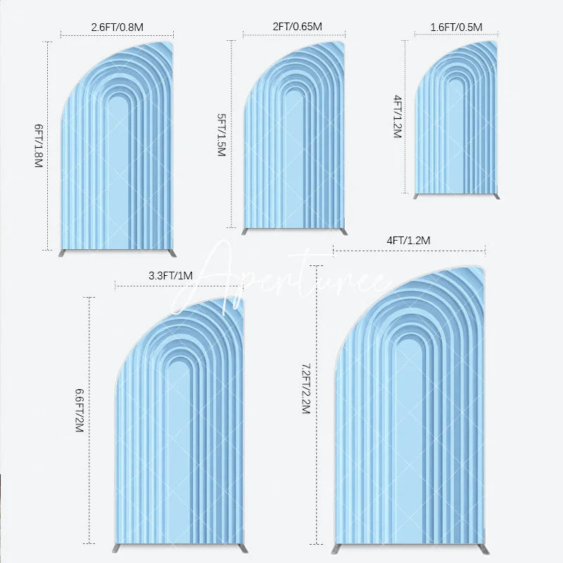Aperturee - Aperturee Elegant Light Blue Layered Geometric Half Moon Arch Backdrop Modern Minimalist Party Decor for Weddings and Events