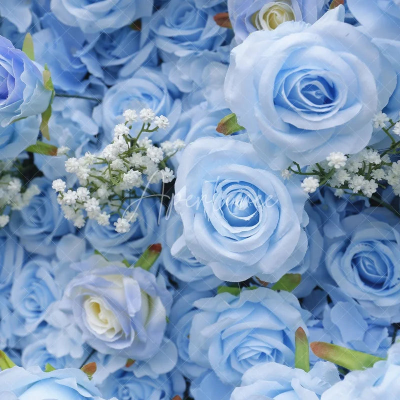 Aperturee - Aperturee Elegant Light Blue Rose and White Filler Artificial Flower Wall Perfect for Wedding and Party Decor