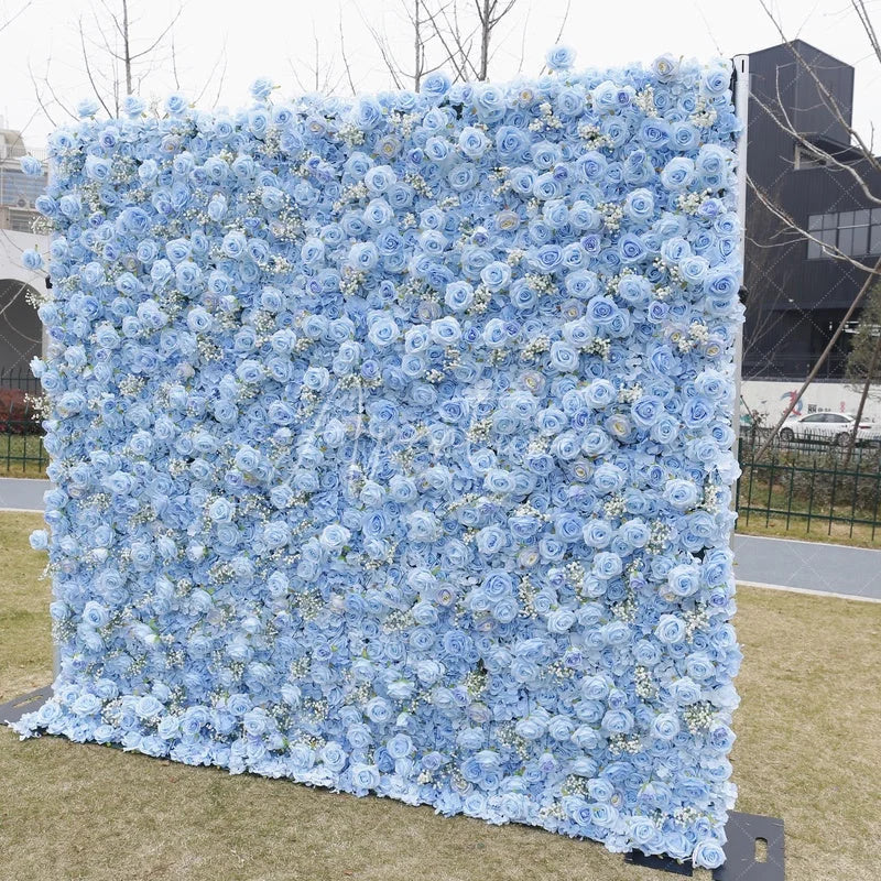 Aperturee - Aperturee Elegant Light Blue Rose and White Filler Artificial Flower Wall Perfect for Wedding and Party Decor