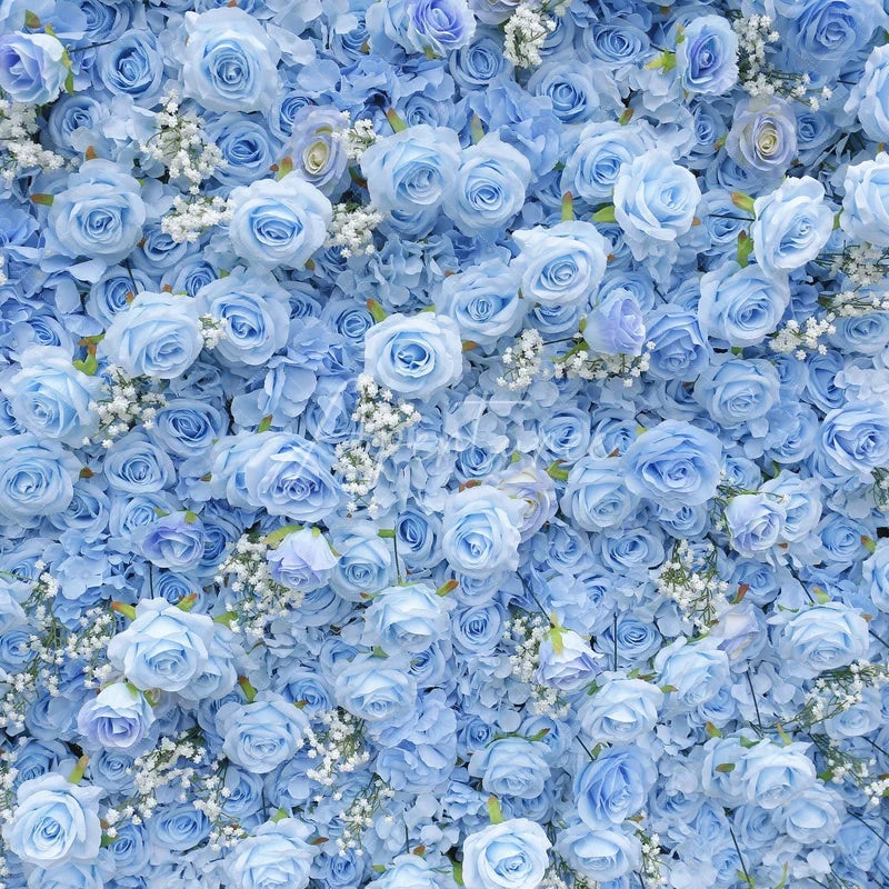 Aperturee - Aperturee Elegant Light Blue Rose and White Filler Artificial Flower Wall Perfect for Wedding and Party Decor