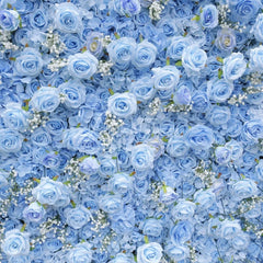 Aperturee - Aperturee Elegant Light Blue Rose and White Filler Artificial Flower Wall Perfect for Wedding and Party Decor