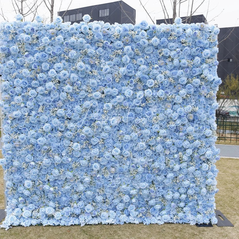 Aperturee - Aperturee Elegant Light Blue Rose and White Filler Artificial Flower Wall Perfect for Wedding and Party Decor