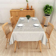 Aperturee - Aperturee Elegant Light Grey Scalloped Edge Rectangle Tablecloth Subtle Pattern Fabric for Dining Table Decor