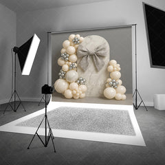 Aperturee Aperturee Elegant Marble Arch Cake Smash Backdrop Gray Bow and Neutral Balloons Modern First Birthday Photography Prop