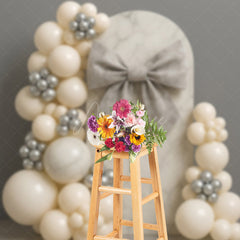 Aperturee Aperturee Elegant Marble Arch Cake Smash Backdrop Gray Bow and Neutral Balloons Modern First Birthday Photography Prop