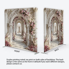 Aperturee - Aperturee Elegant Marble Archway Square Tension Backdrop Pink Floral Garland White Column Luxury for Wedding Party Photography