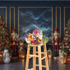 Aperturee - Aperturee Elegant Navy Blue Christmas Photography Backdrop Nutcrackers and Snowman Starry Night Holiday Photo Background