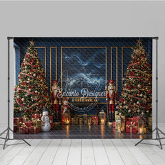 Aperturee - Aperturee Elegant Navy Blue Christmas Photography Backdrop Nutcrackers and Snowman Starry Night Holiday Photo Background
