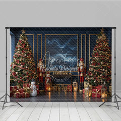 Aperturee - Aperturee Elegant Navy Blue Christmas Photography Backdrop Nutcrackers and Snowman Starry Night Holiday Photo Background