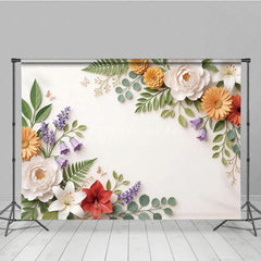 Aperturee - Aperturee Elegant Paper Cut Floral and Green Leaves Photography Backdrop with Butterflies Spring Summer Party Decor