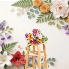 Aperturee - Aperturee Elegant Paper Cut Floral and Green Leaves Photography Backdrop with Butterflies Spring Summer Party Decor