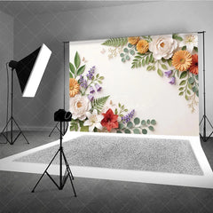 Aperturee - Aperturee Elegant Paper Cut Floral and Green Leaves Photography Backdrop with Butterflies Spring Summer Party Decor