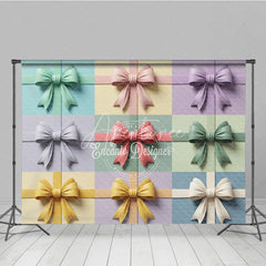 Aperturee - Aperturee Elegant Pastel Bows Gift Wrap Photography Backdrop Multi-Color Textured Design for Baby Shower and Birthday Party