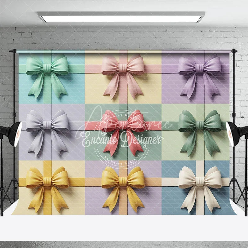 Aperturee - Aperturee Elegant Pastel Bows Gift Wrap Photography Backdrop Multi-Color Textured Design for Baby Shower and Birthday Party
